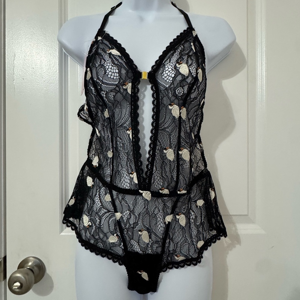 Empress Lingerie Black Lace Chemise with Floral Accents